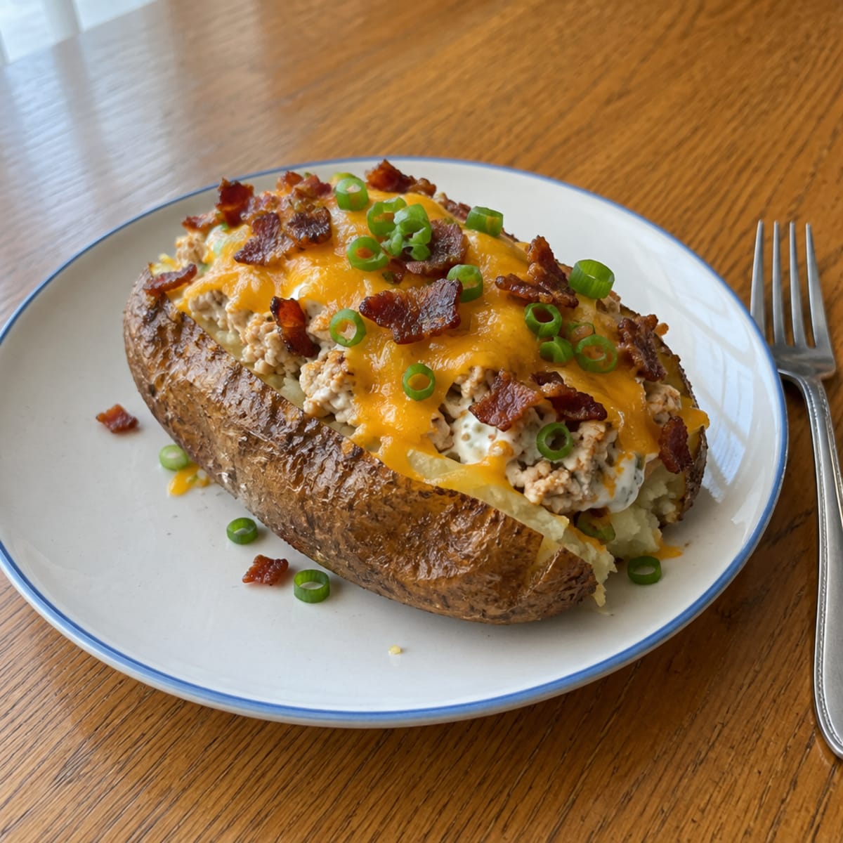 Loaded russet potato with bacon