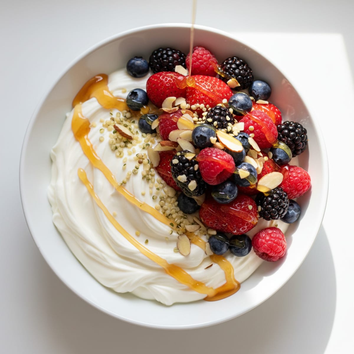 Creamy Greek Yogurt Bowl with Mixed Berries and Vanilla Protein Powder