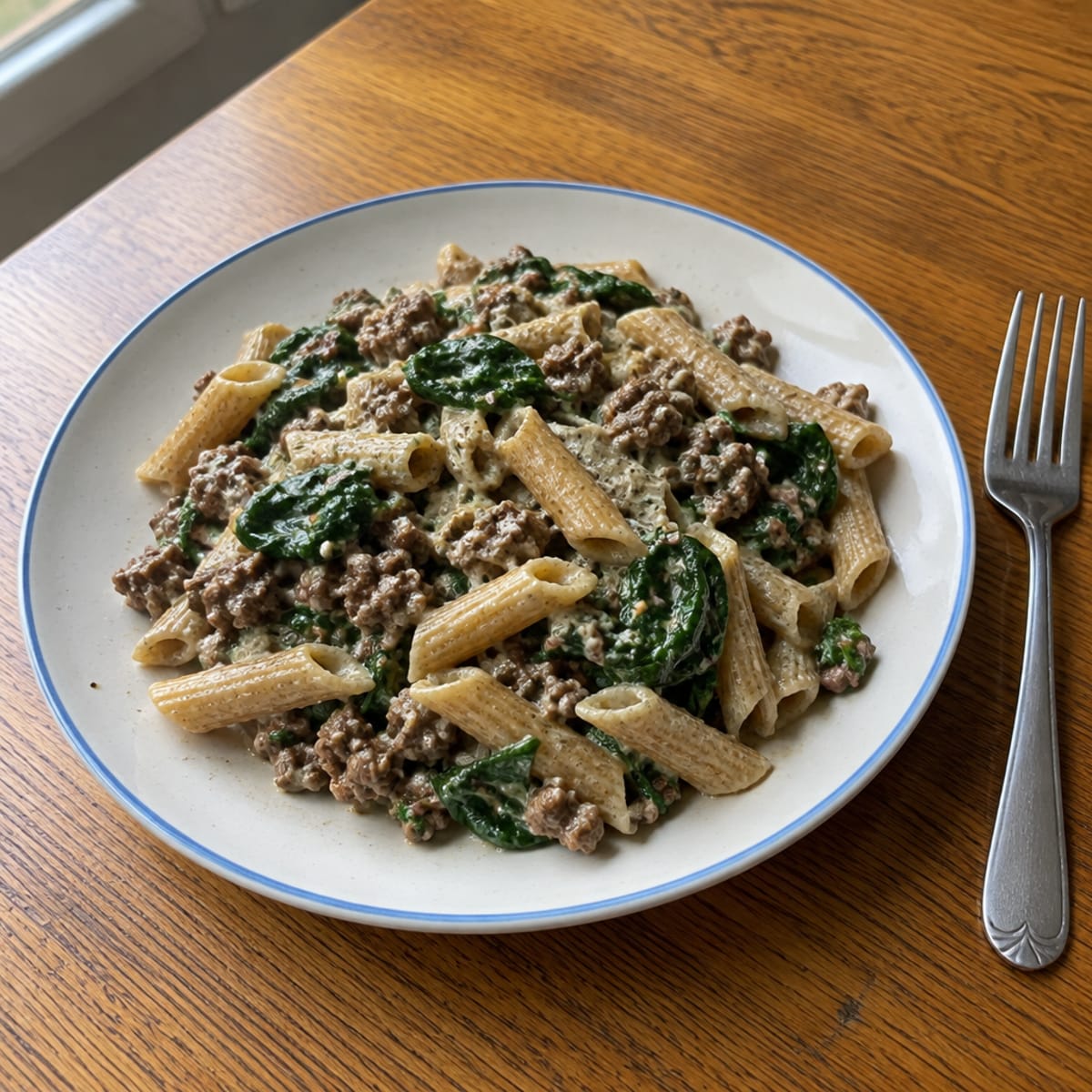 Creamy beef protein pasta skillet