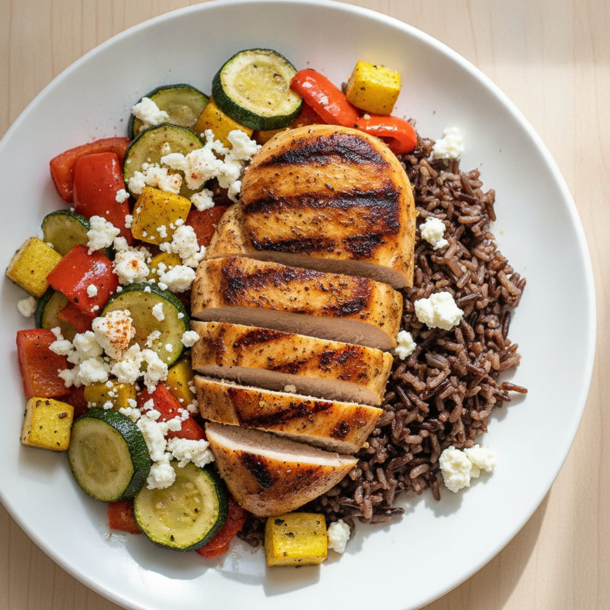 Grilled Chicken Breast with Roasted Vegetables and Wild Rice