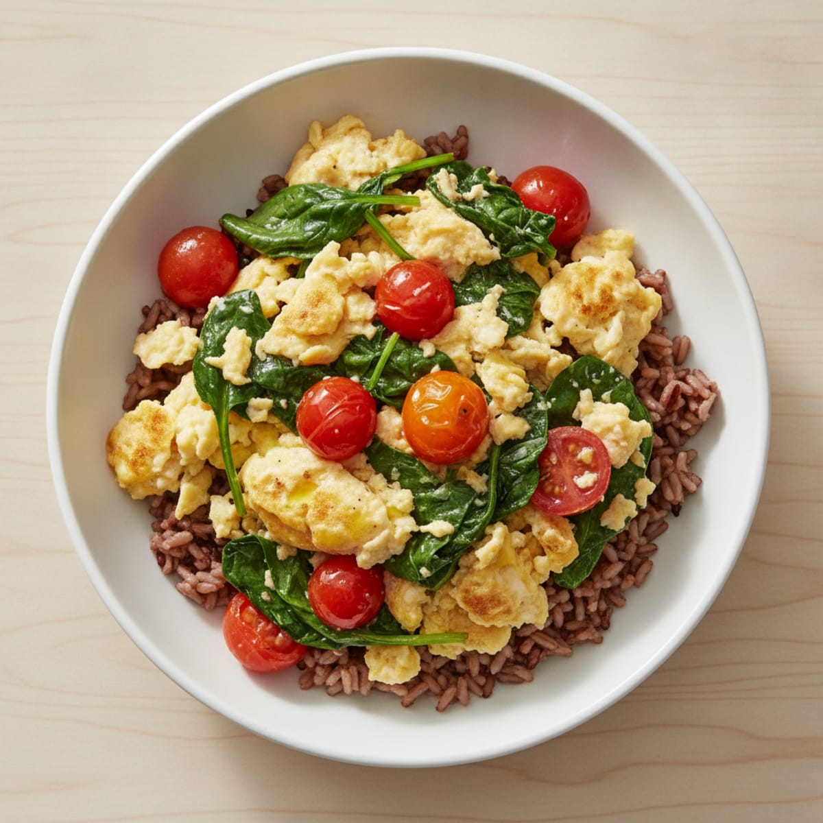 Egg and Spinach Scramble with Cherry Tomatoes