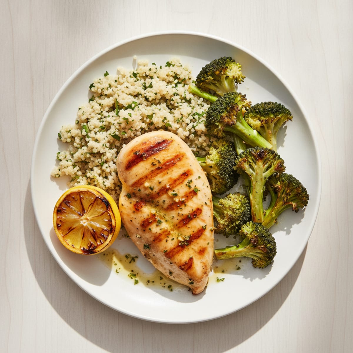 Grilled Chicken Breast with Quinoa and Roasted Broccoli