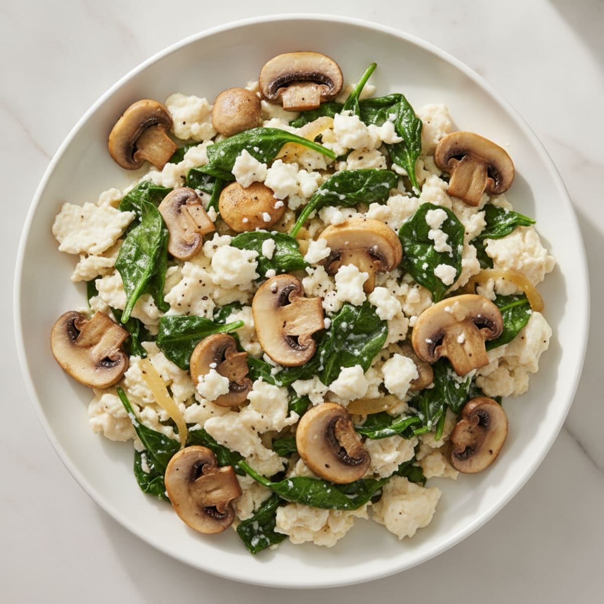 Egg White Spinach Scramble with Sautéed Mushrooms