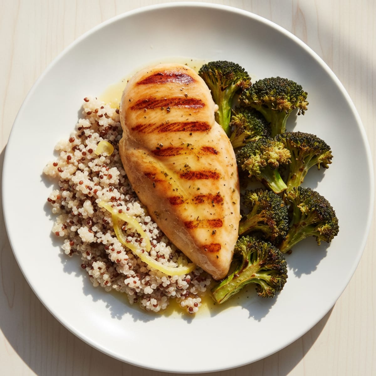 Grilled Chicken Breast with Quinoa and Roasted Broccoli