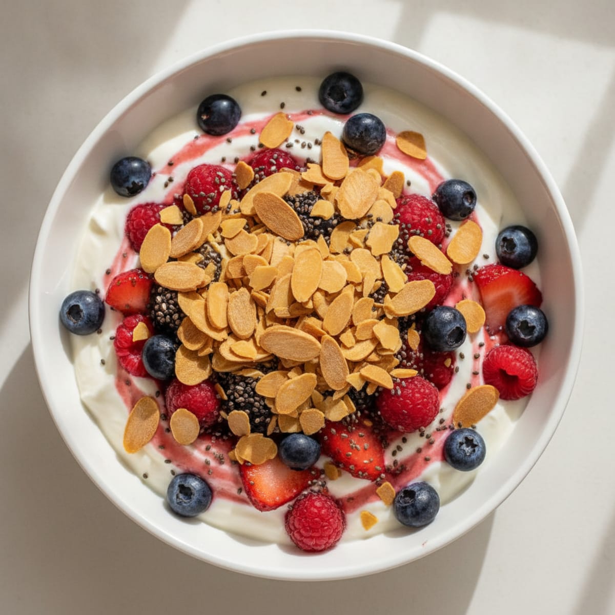 Greek Yogurt Protein Parfait with Mixed Berries and Almonds