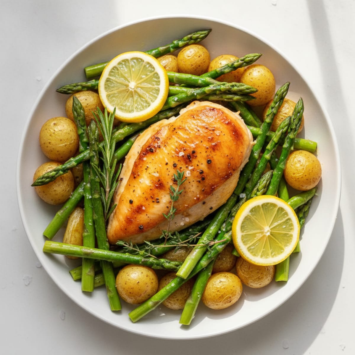 Lemon Herb Roasted Chicken with Asparagus