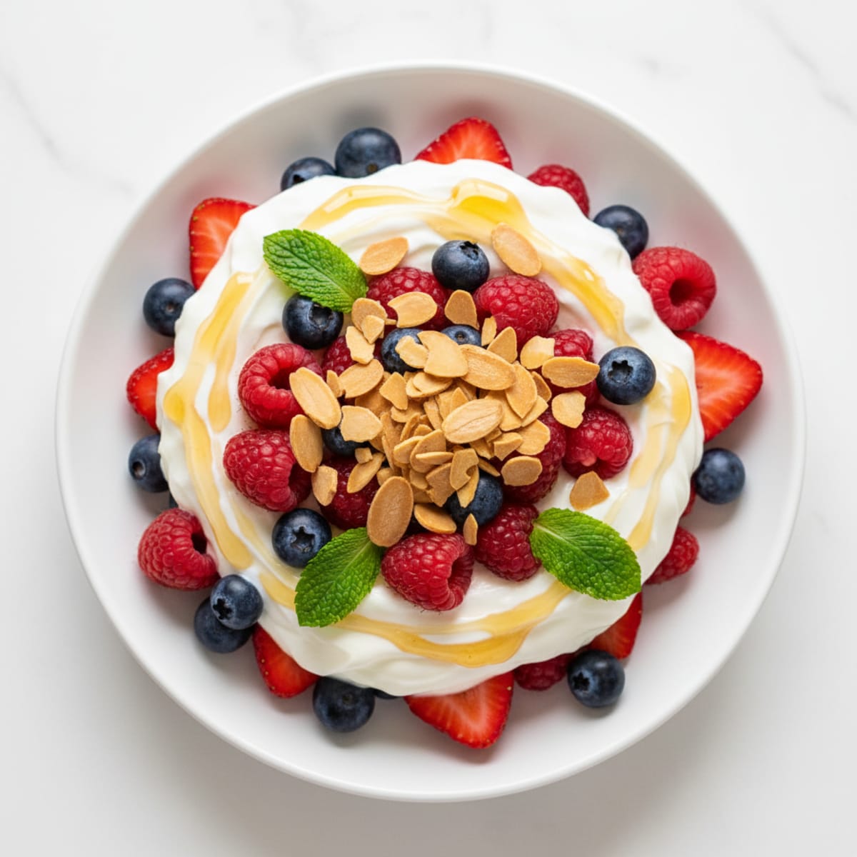 Creamy Greek Yogurt Parfait with Mixed Berries and Almonds