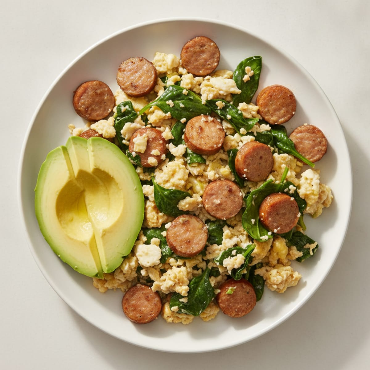 Egg White and Turkey Sausage Scramble with Spinach