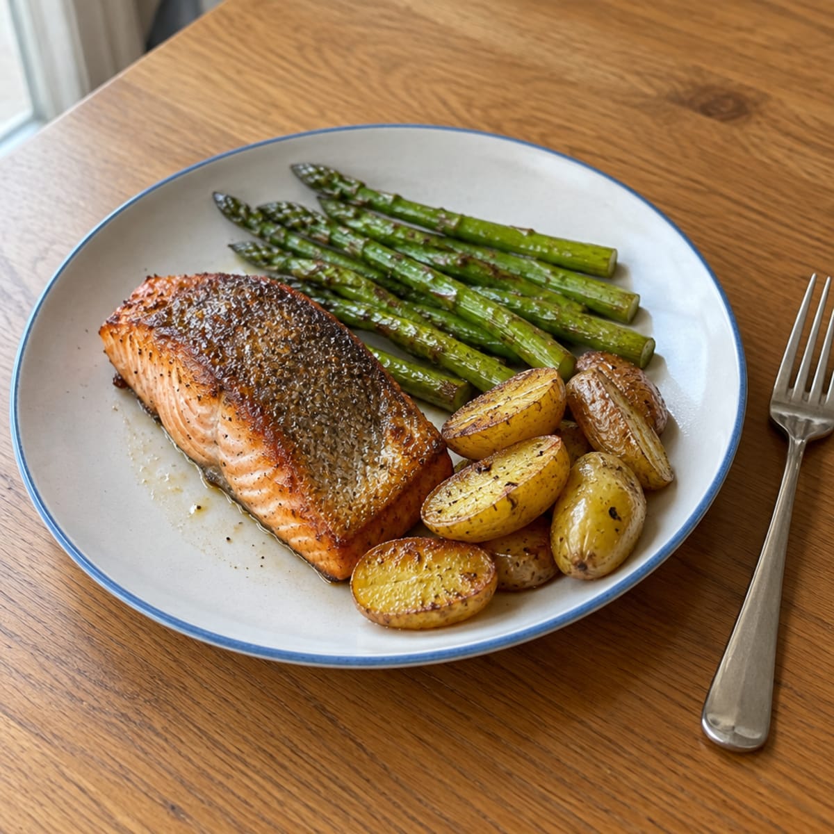 Pan-seared salmon with asparagus