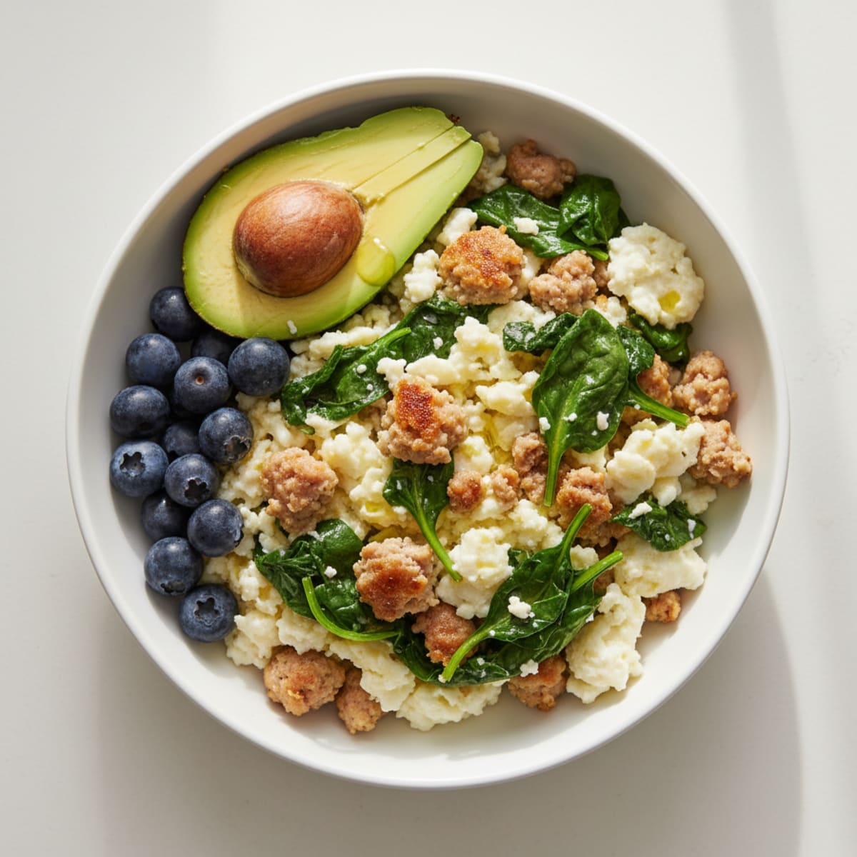 Egg White Scramble with Turkey Sausage and Spinach