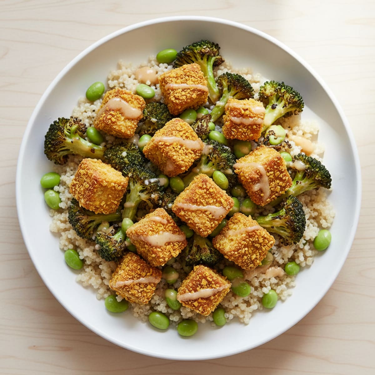 Crispy Tofu Power Bowl with Quinoa and Roasted Broccoli