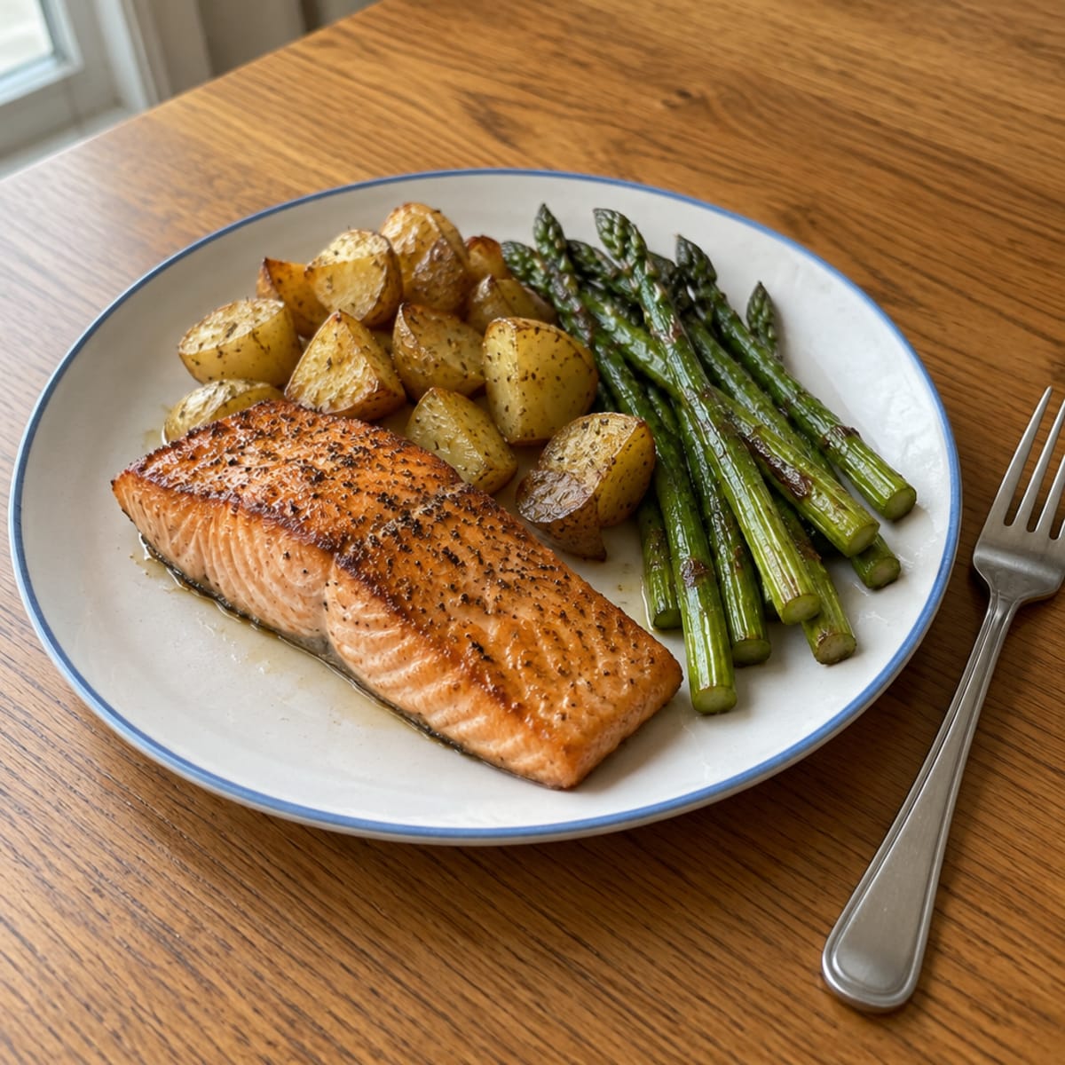 Pan-seared salmon with asparagus