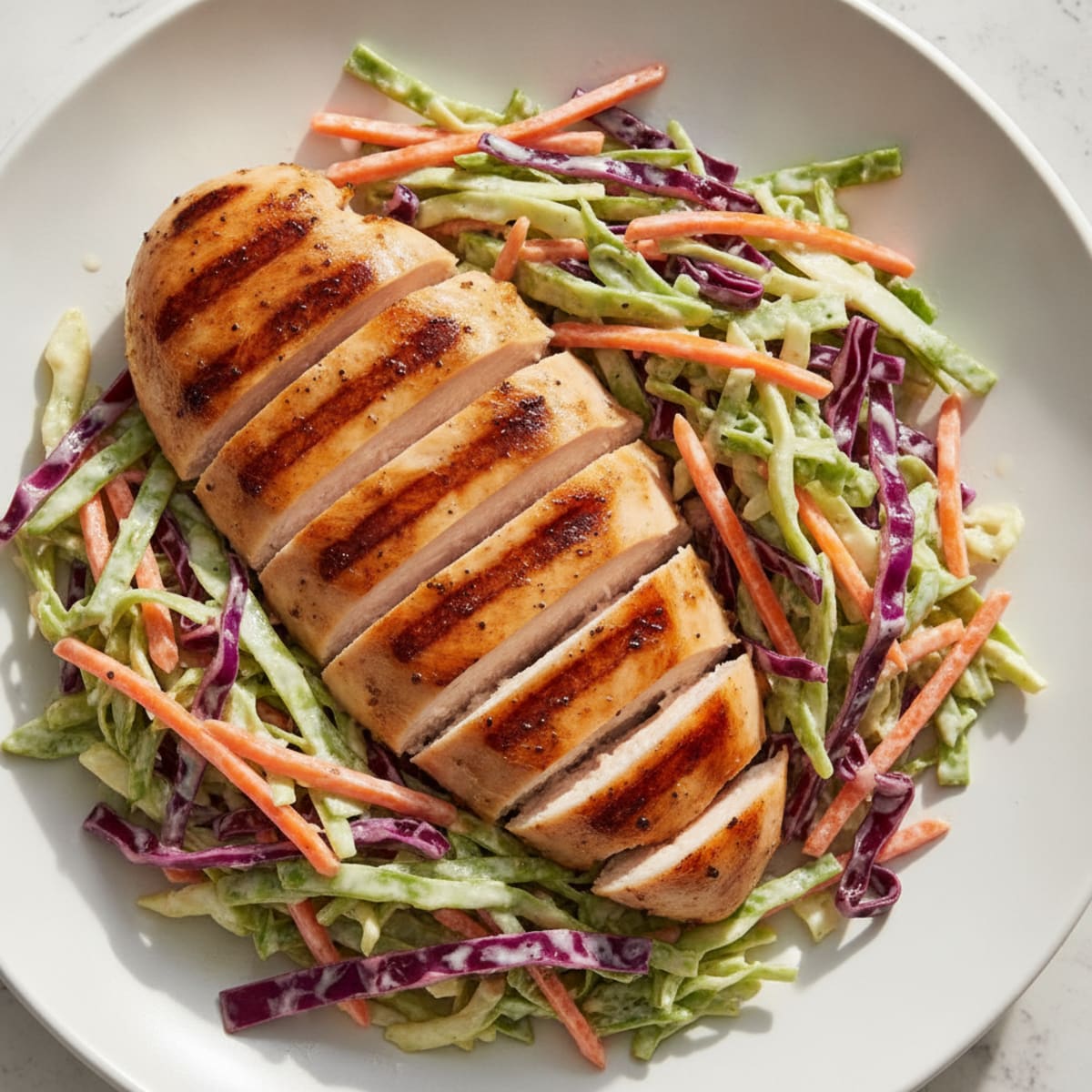Grilled Chicken Breast with Crunchy Cabbage Slaw