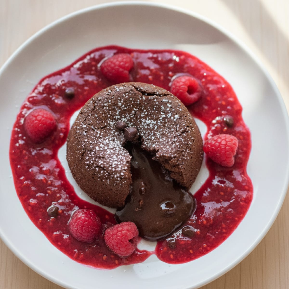 Chocolate Lava Cake with Raspberry Coulis