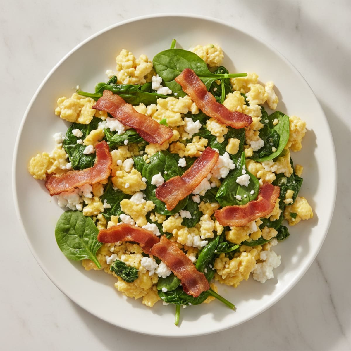 Cottage Cheese Egg Scramble with Spinach and Turkey Bacon