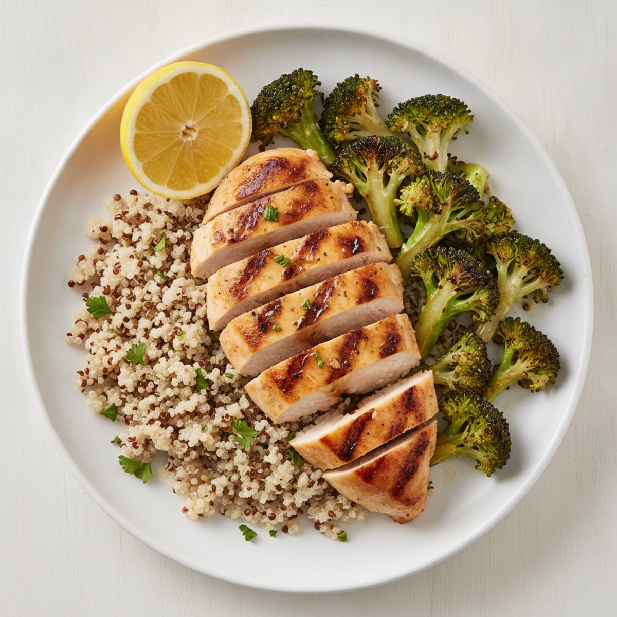 Grilled Chicken Breast with Quinoa and Roasted Broccoli