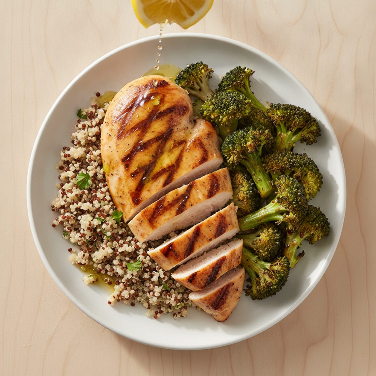 Grilled Chicken Breast with Quinoa and Roasted Broccoli