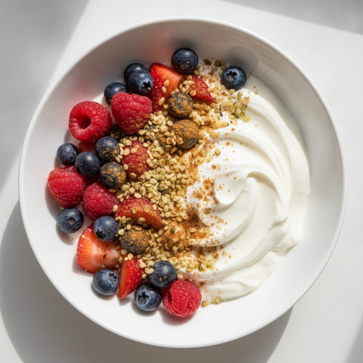 Silky Greek Yogurt Bowl with Hemp Seeds and Mixed Berries