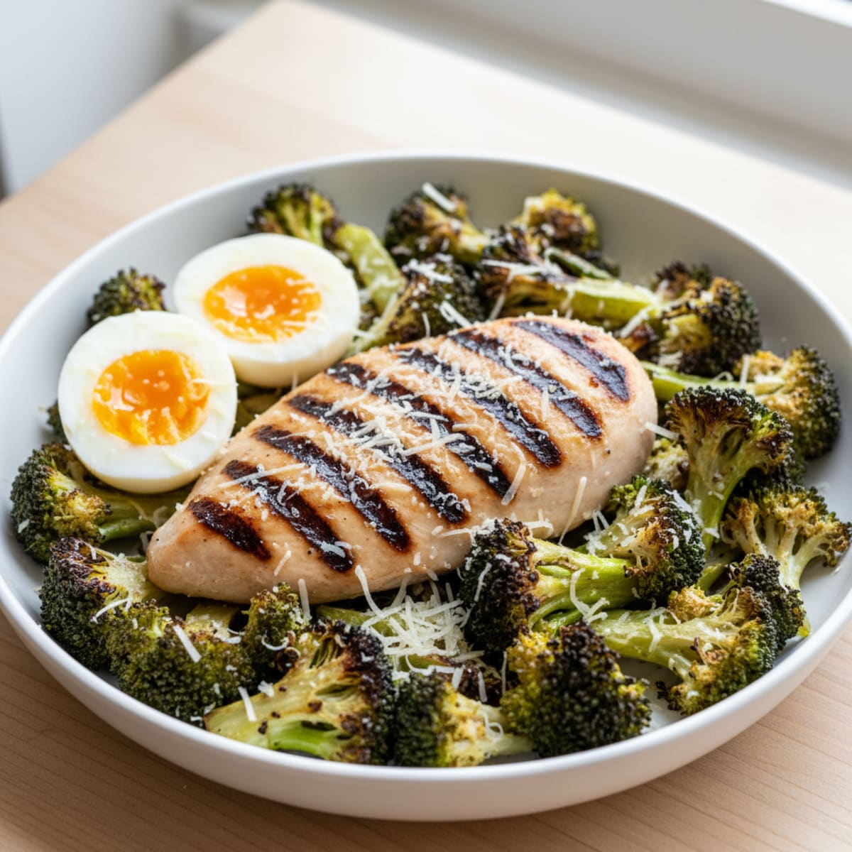 Grilled Chicken Breast with Roasted Broccoli and Shredded Parmesan