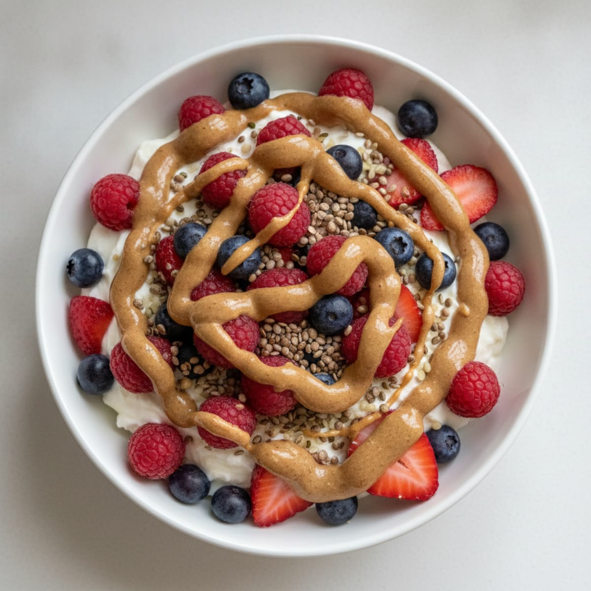 Greek Yogurt Protein Parfait with Mixed Berries and Almond Butter