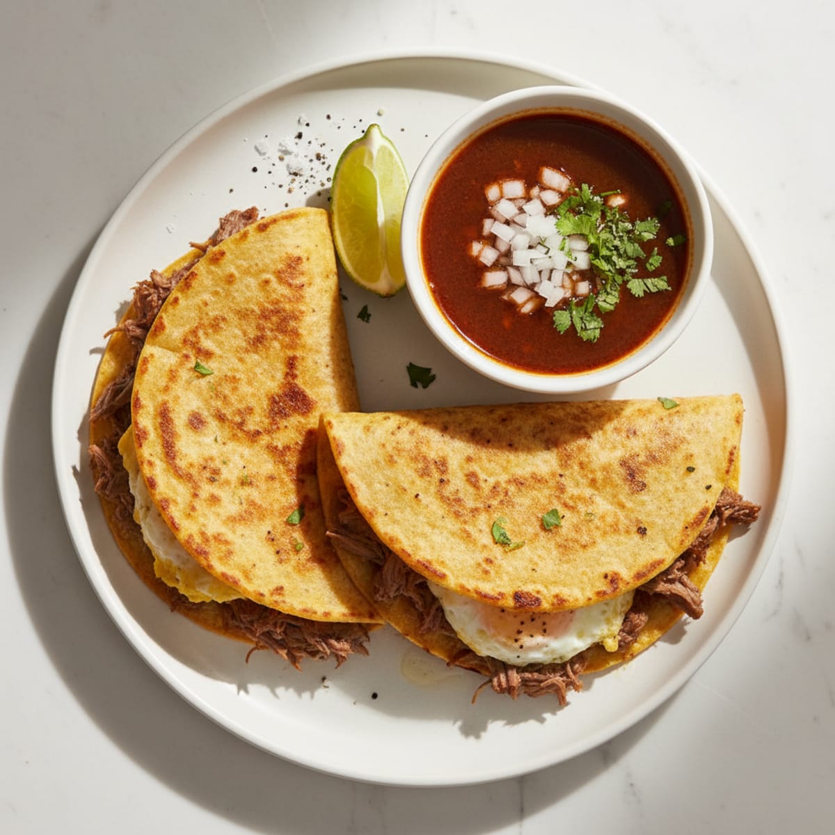 Birria Beef Quesadillas with Consommé