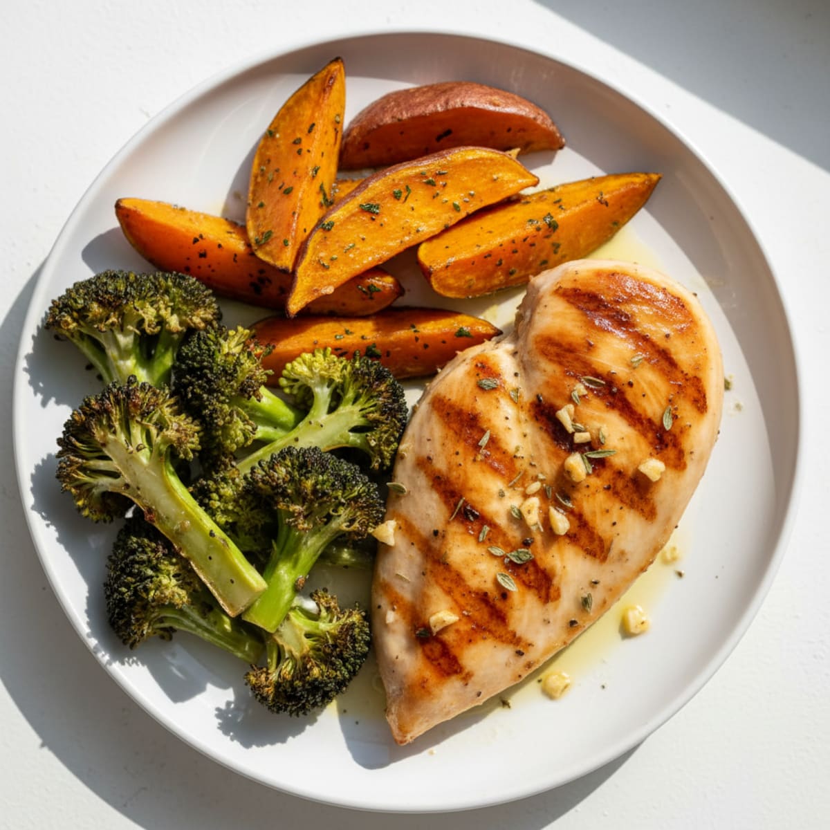 Grilled Chicken Breast with Roasted Sweet Potato and Broccoli