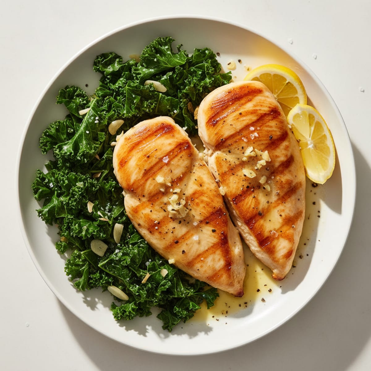 Pan-Seared Lemon-Garlic Chicken with Sautéed Kale