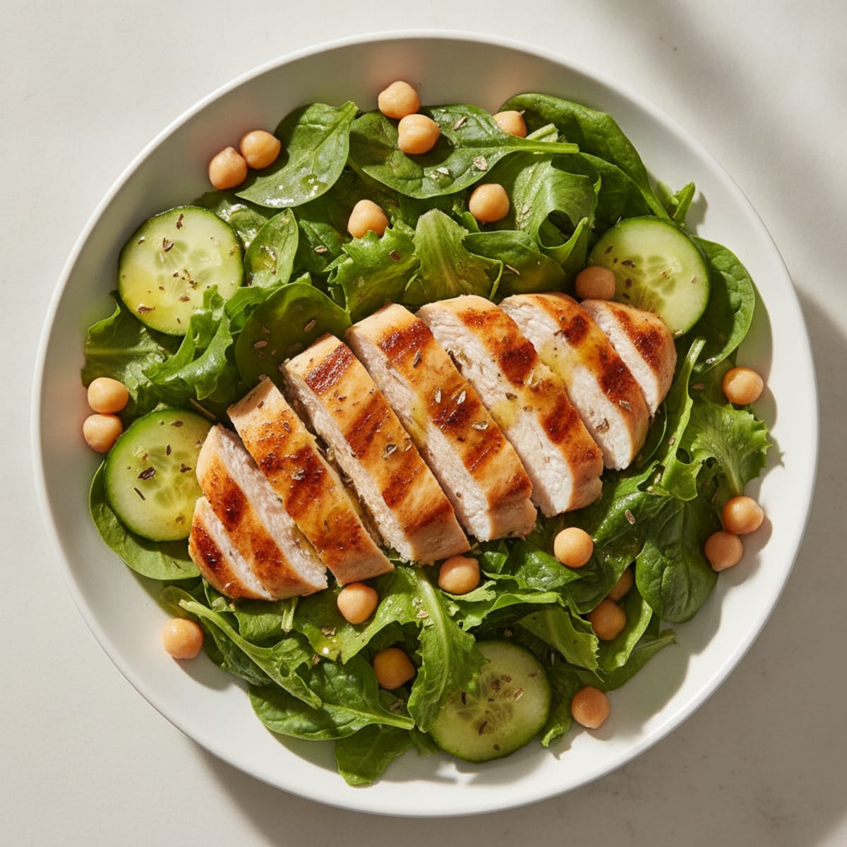 Grilled Chicken Breast with Mixed Greens and Chickpeas