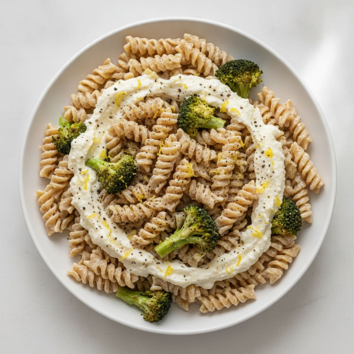 Silky White Cheese Pasta with Steamed Broccoli