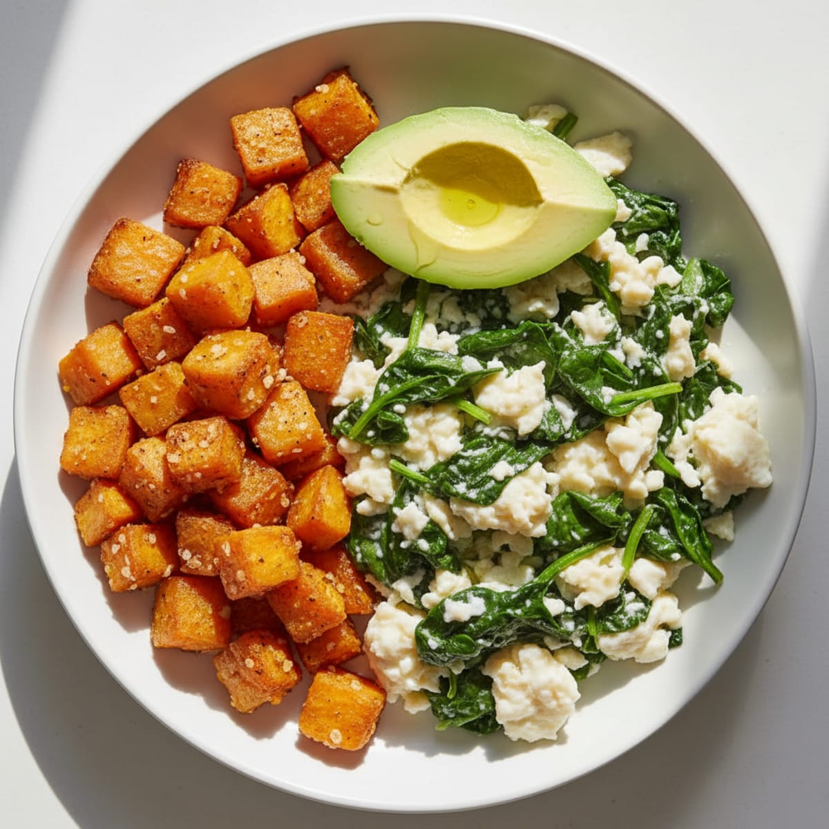 Egg White Scramble with Spinach and Roasted Sweet Potato