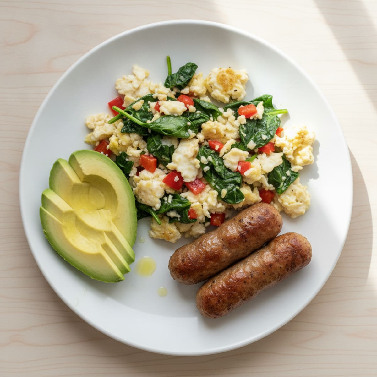 Egg White and Spinach Scramble with Turkey Sausage