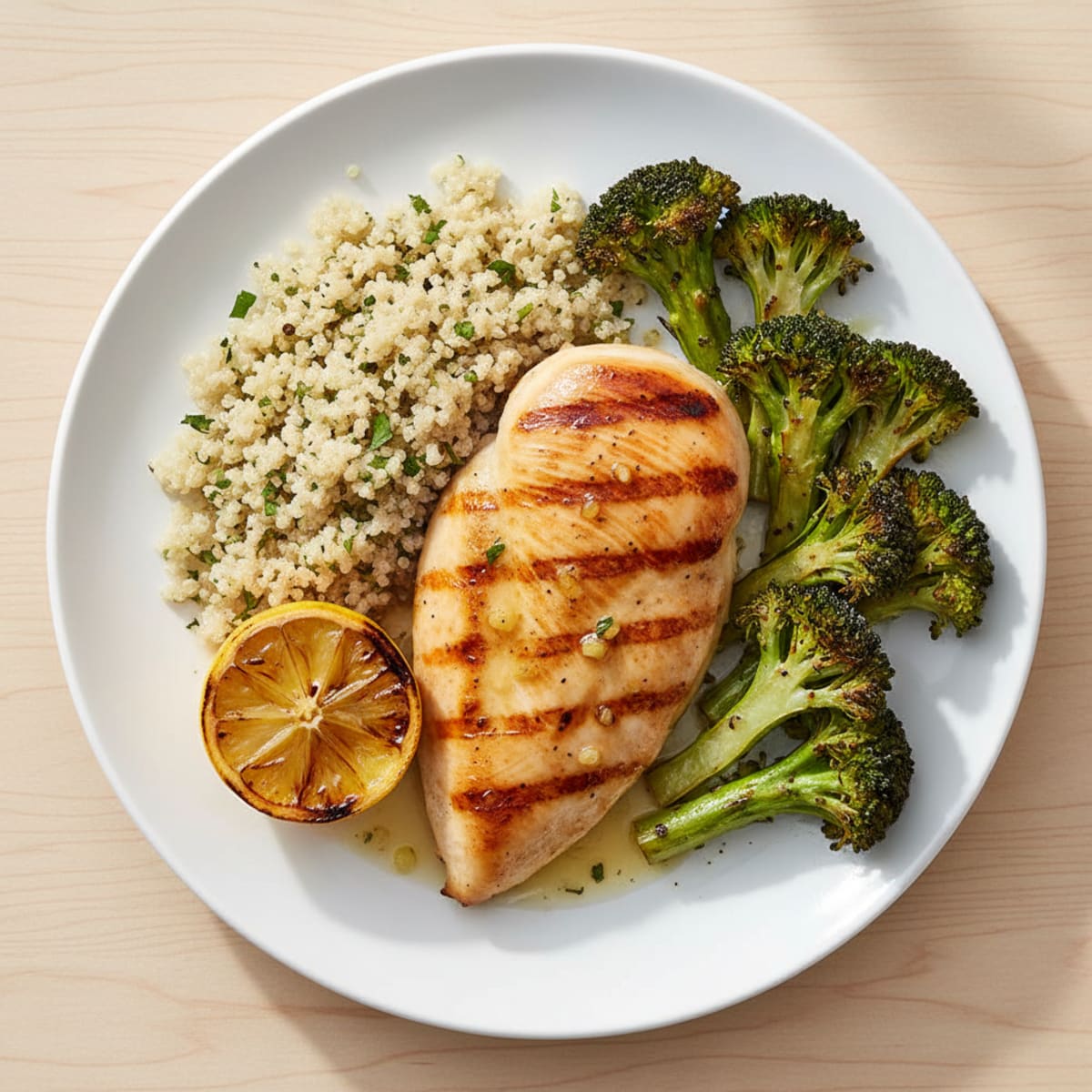 Grilled Chicken Breast with Roasted Broccoli and Quinoa