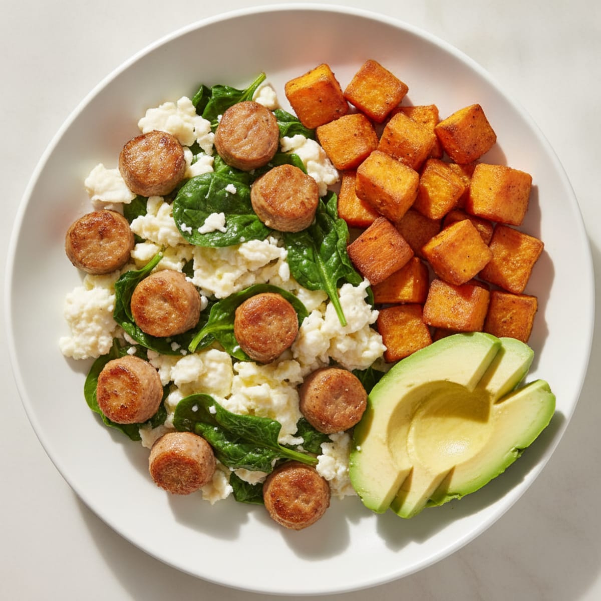 Egg White and Spinach Scramble with Turkey Sausage