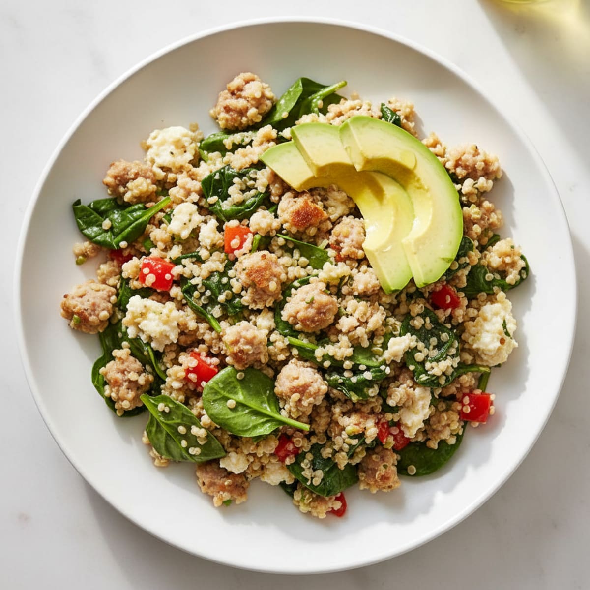 Egg White and Turkey Sausage Scramble with Spinach and Quinoa