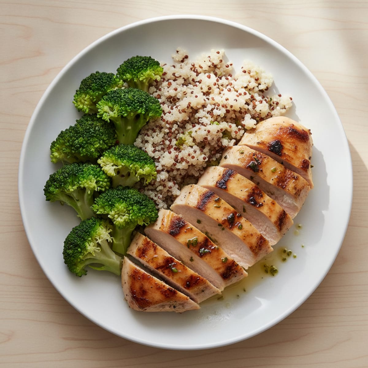 Grilled Lemon Herb Chicken Breast with Steamed Broccoli and Quinoa