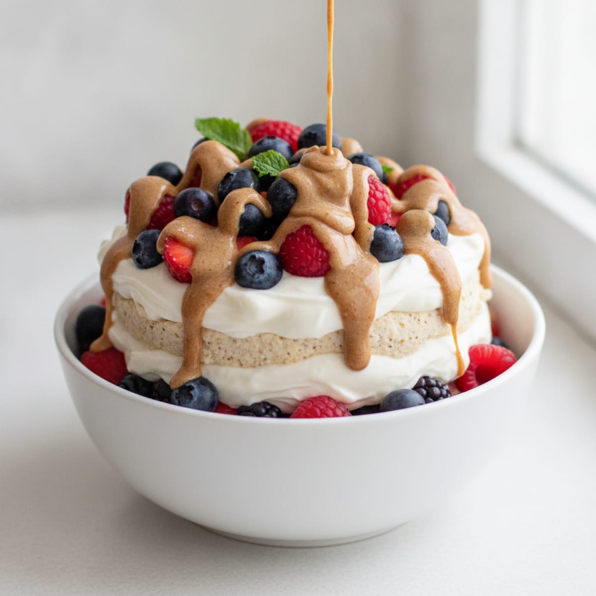 Greek Yogurt Protein Parfait with Mixed Berries and Almond Butter