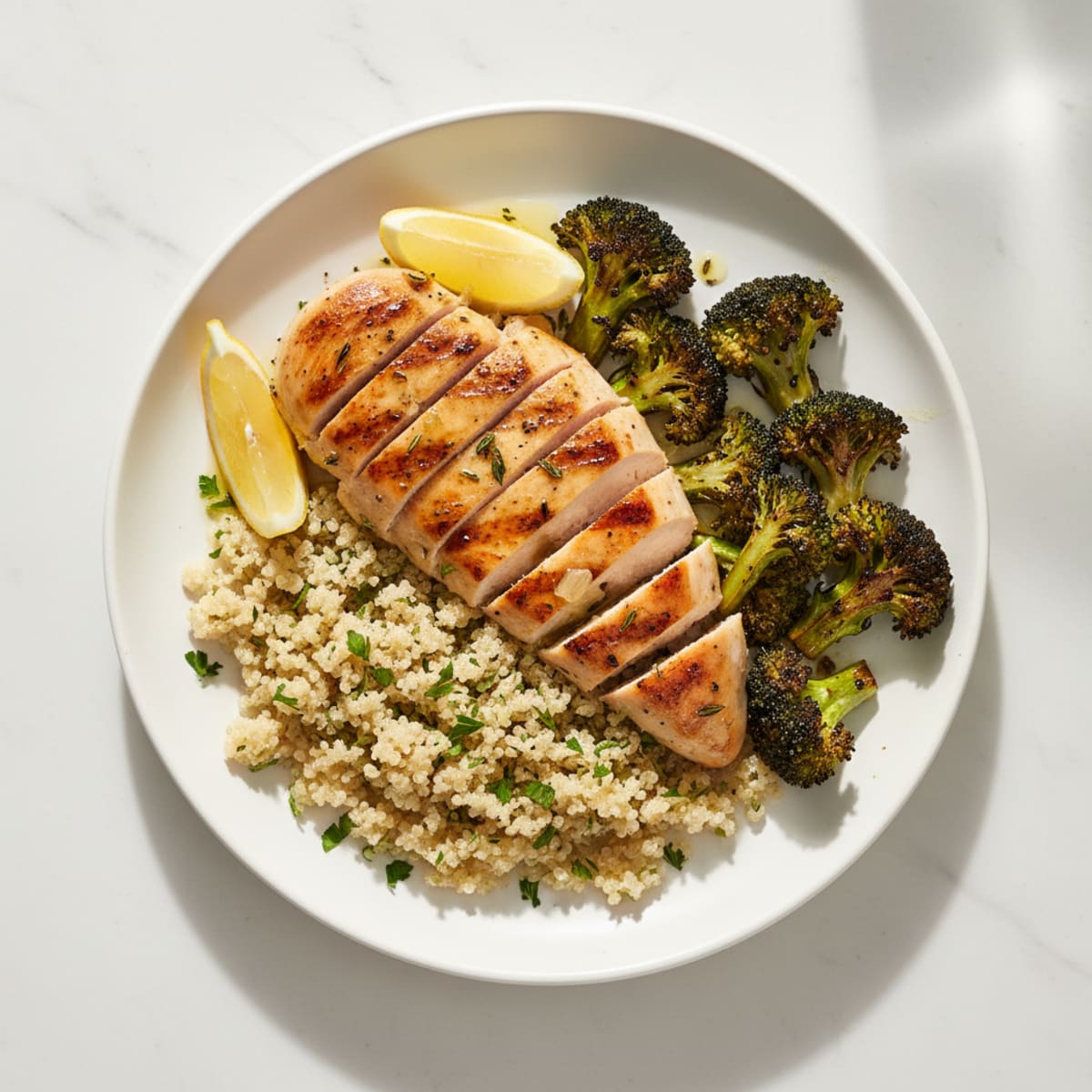 Grilled Chicken Breast with Quinoa and Roasted Broccoli