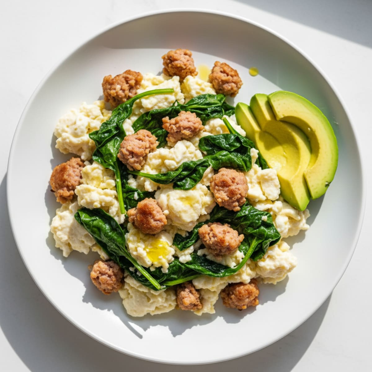 Egg White Scramble with Turkey Sausage and Spinach