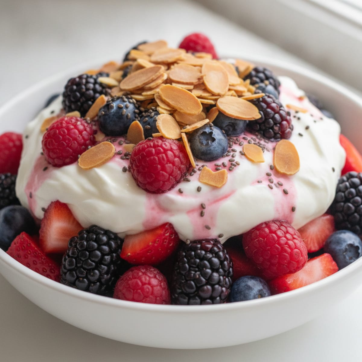 Greek Yogurt Protein Parfait with Mixed Berries and Almonds