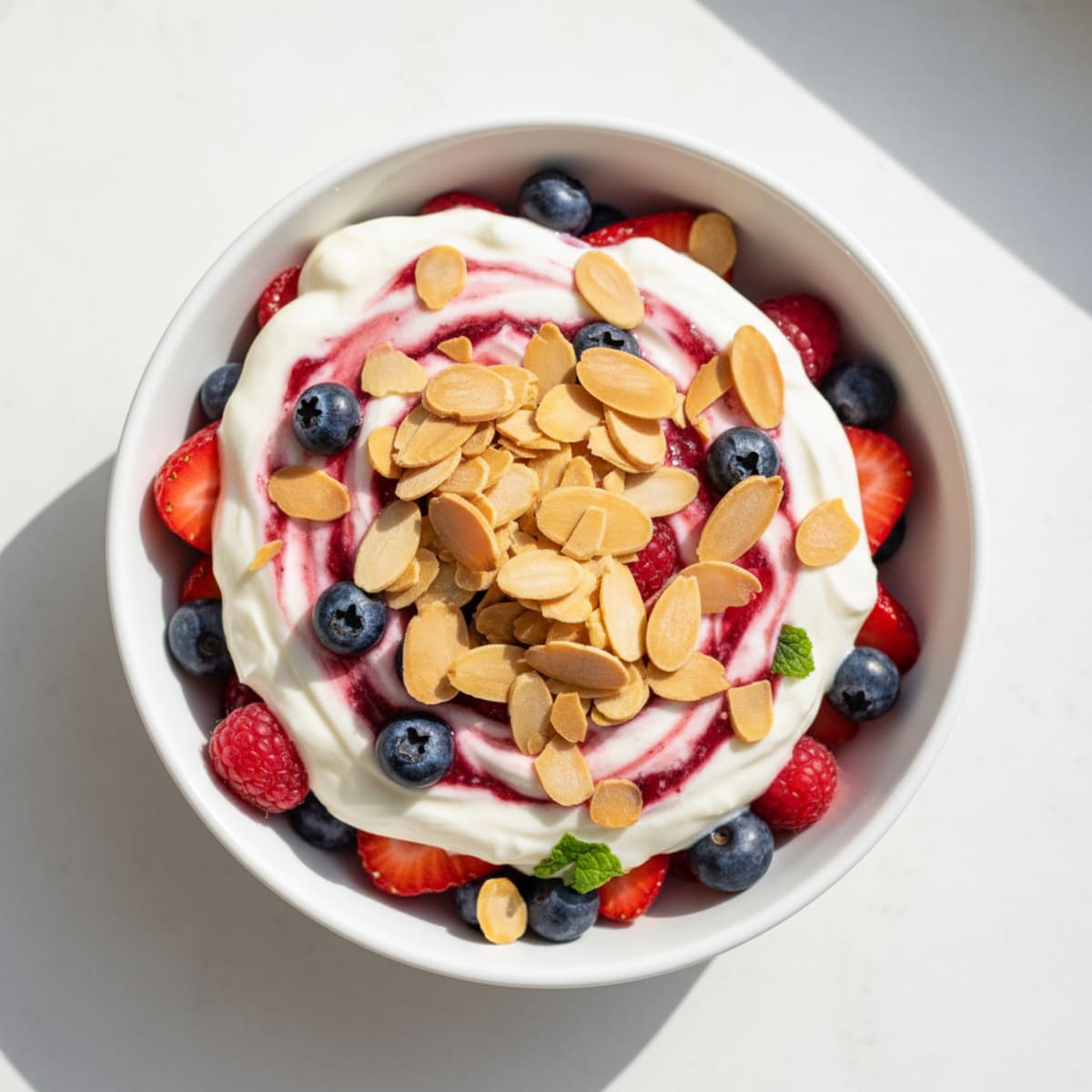 Greek Yogurt Protein Parfait with Mixed Berries and Almonds