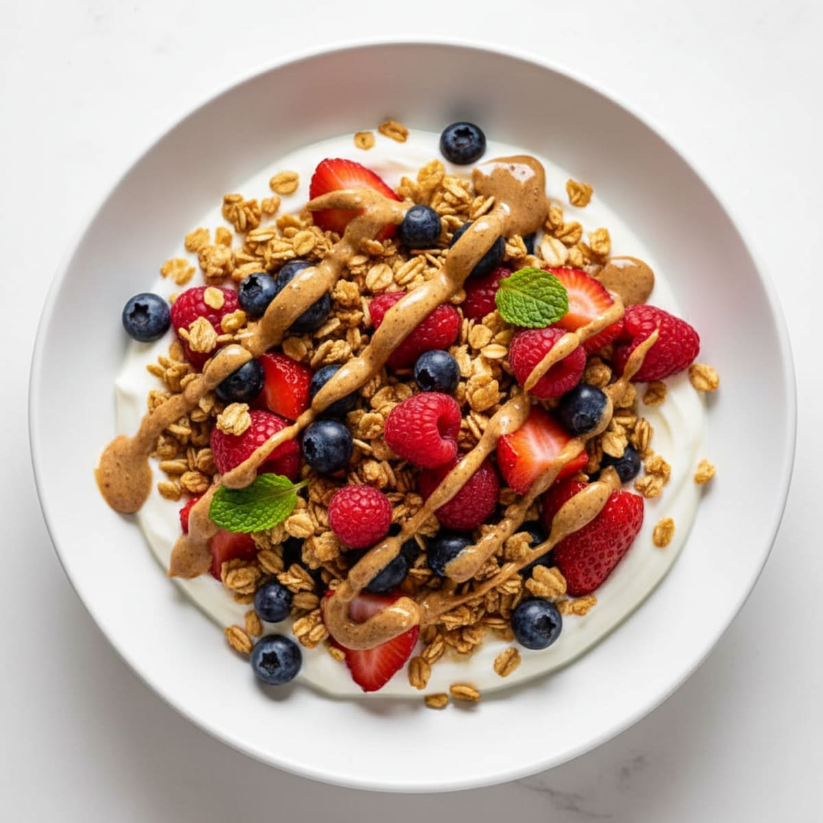 Greek Yogurt Protein Parfait with Mixed Berries and Almond Butter