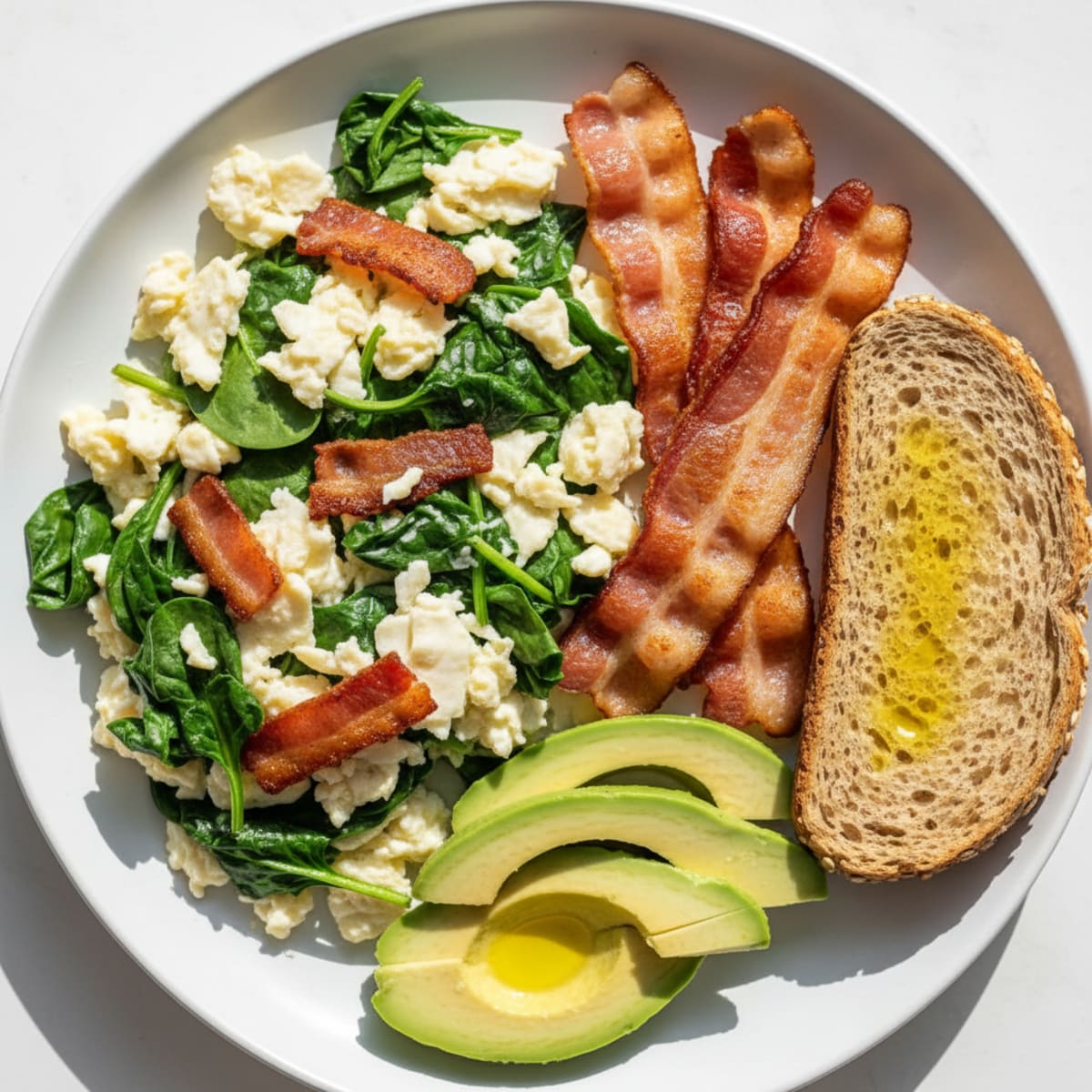 Crispy Turkey Bacon and Egg White Scramble with Spinach