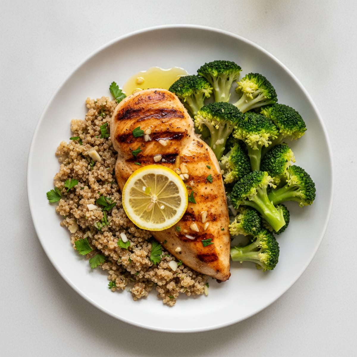 Grilled Chicken Breast with Quinoa and Steamed Broccoli