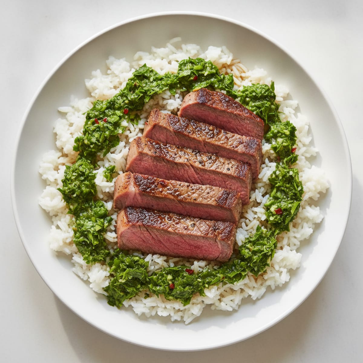 Pan-Seared Steak with Chimichurri Rice