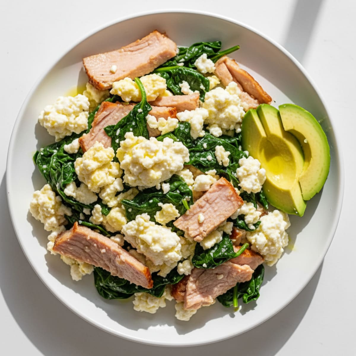 Cottage Cheese Scramble with Spinach and Smoked Turkey