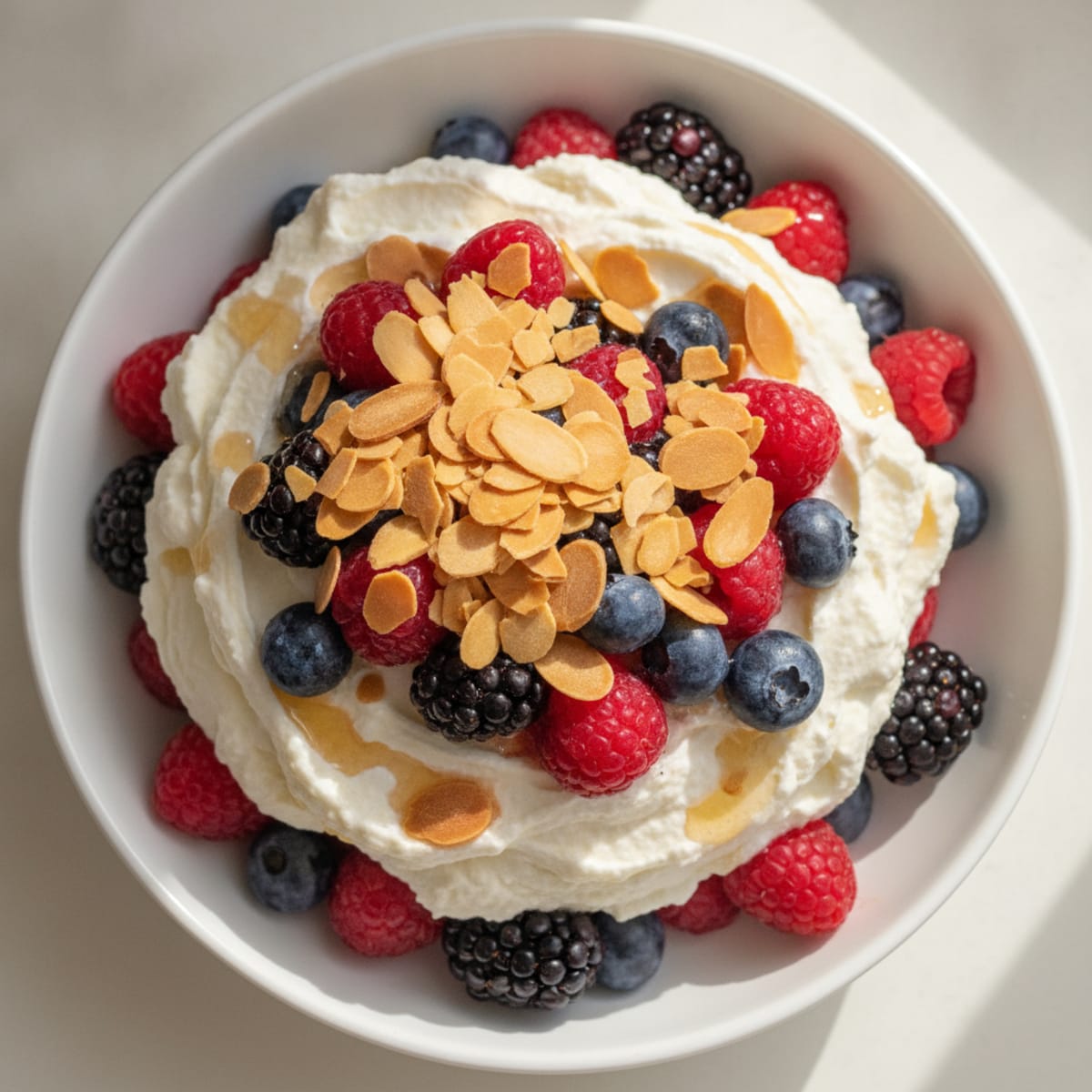 Greek Yogurt Protein Parfait with Mixed Berries and Almonds