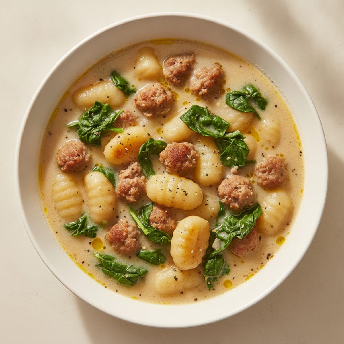 Italian Sausage Gnocchi Soup with Spinach