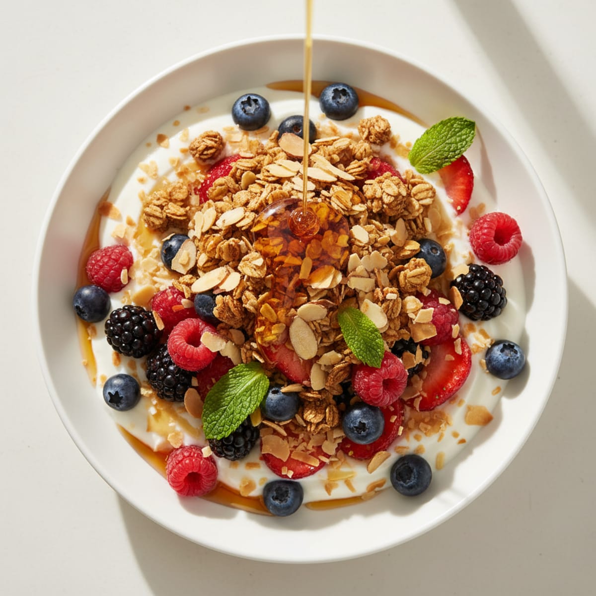 Creamy Greek Yogurt Parfait with Mixed Berries and Almond Crunch