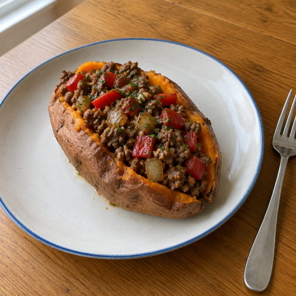 Beef stuffed sweet potatoes