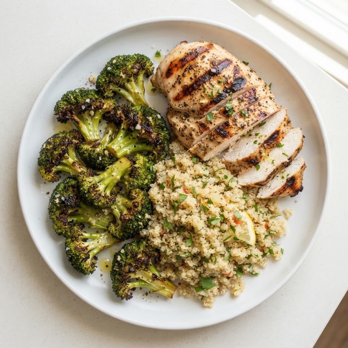 Grilled Chicken Breast with Quinoa and Roasted Broccoli